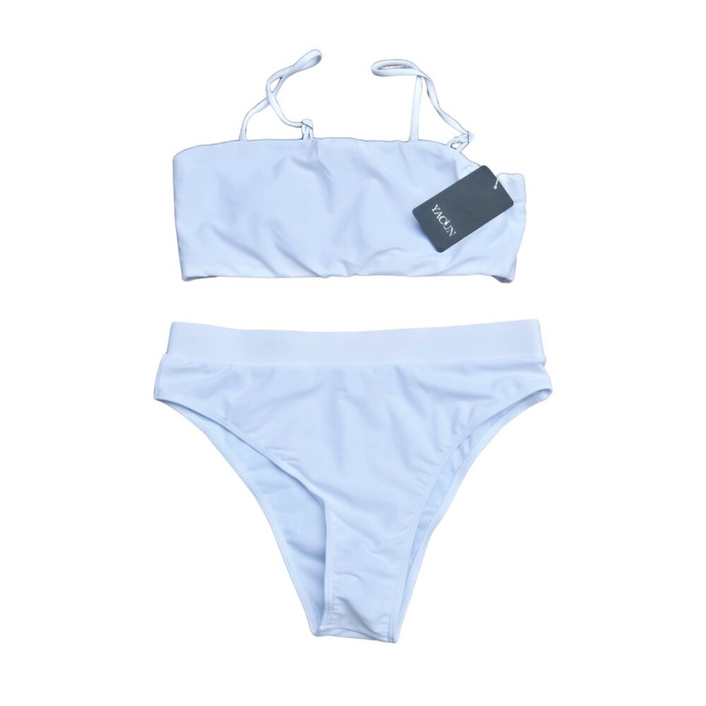 NWT | Optic White High Waisted Bandeau Bikini Set Adjustable Straps | Medium